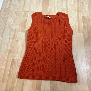Talbots deep V-neck cotton cashmere blend chunky knit sweater vest in orange MP